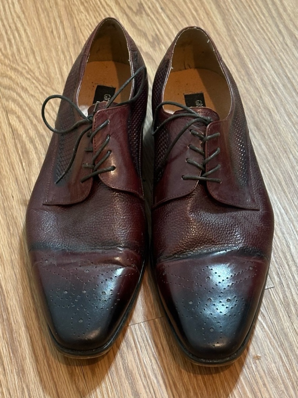Giorgio Venturi Men’s 12 Burgundy Leather Cap Toe Dress Shoes Pointed Toe Casual